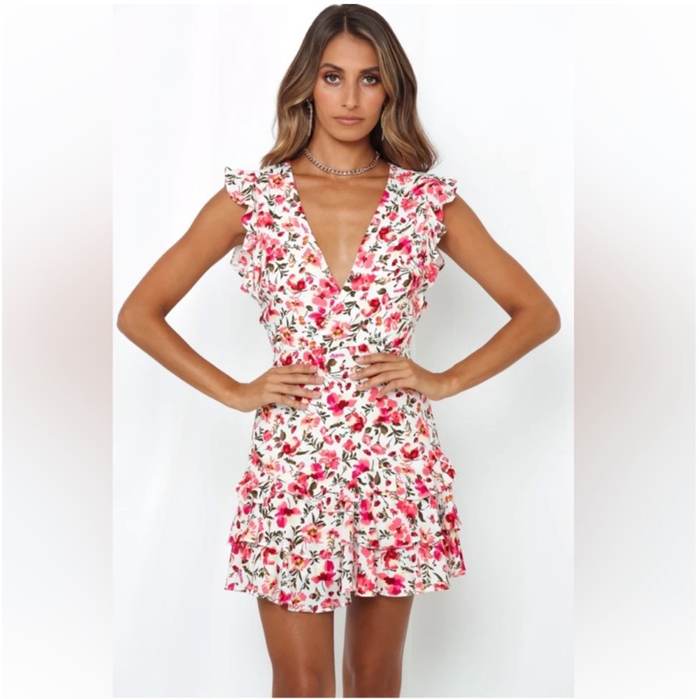 Hello Molly Floral Mini Dress - Pink and White